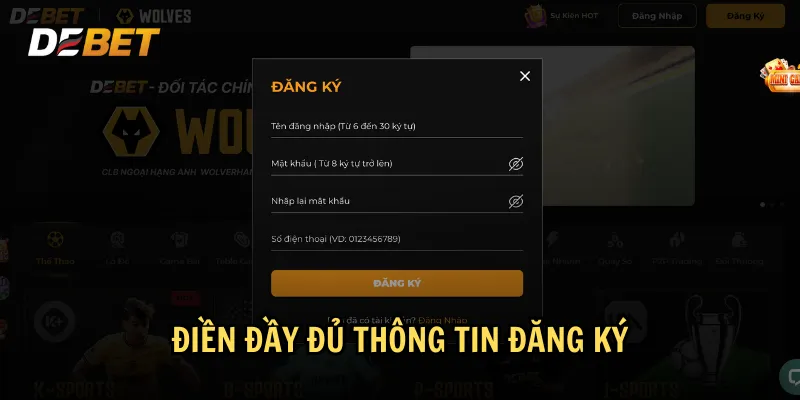 Điền đầy đủ thông tin đăng ký