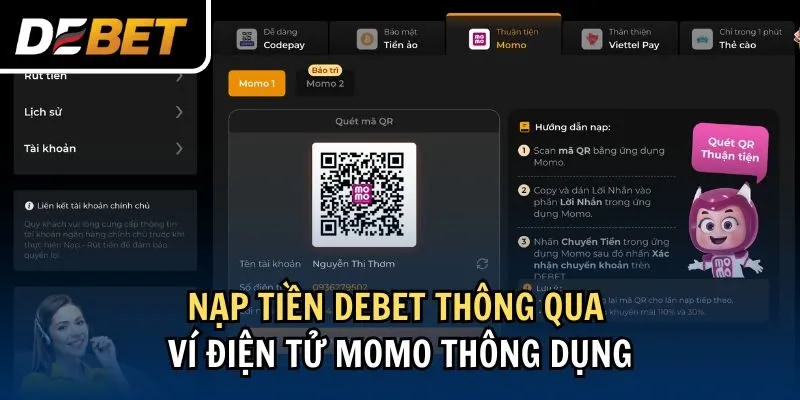 Nạp tiền Debet thông qua ví điện tử MOMO thông dụng